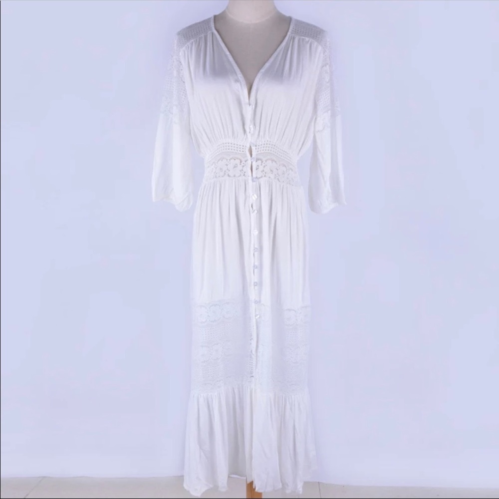 Boho Maxi Dress Long Sleeve Lace Button Up - Picture 5 of 6